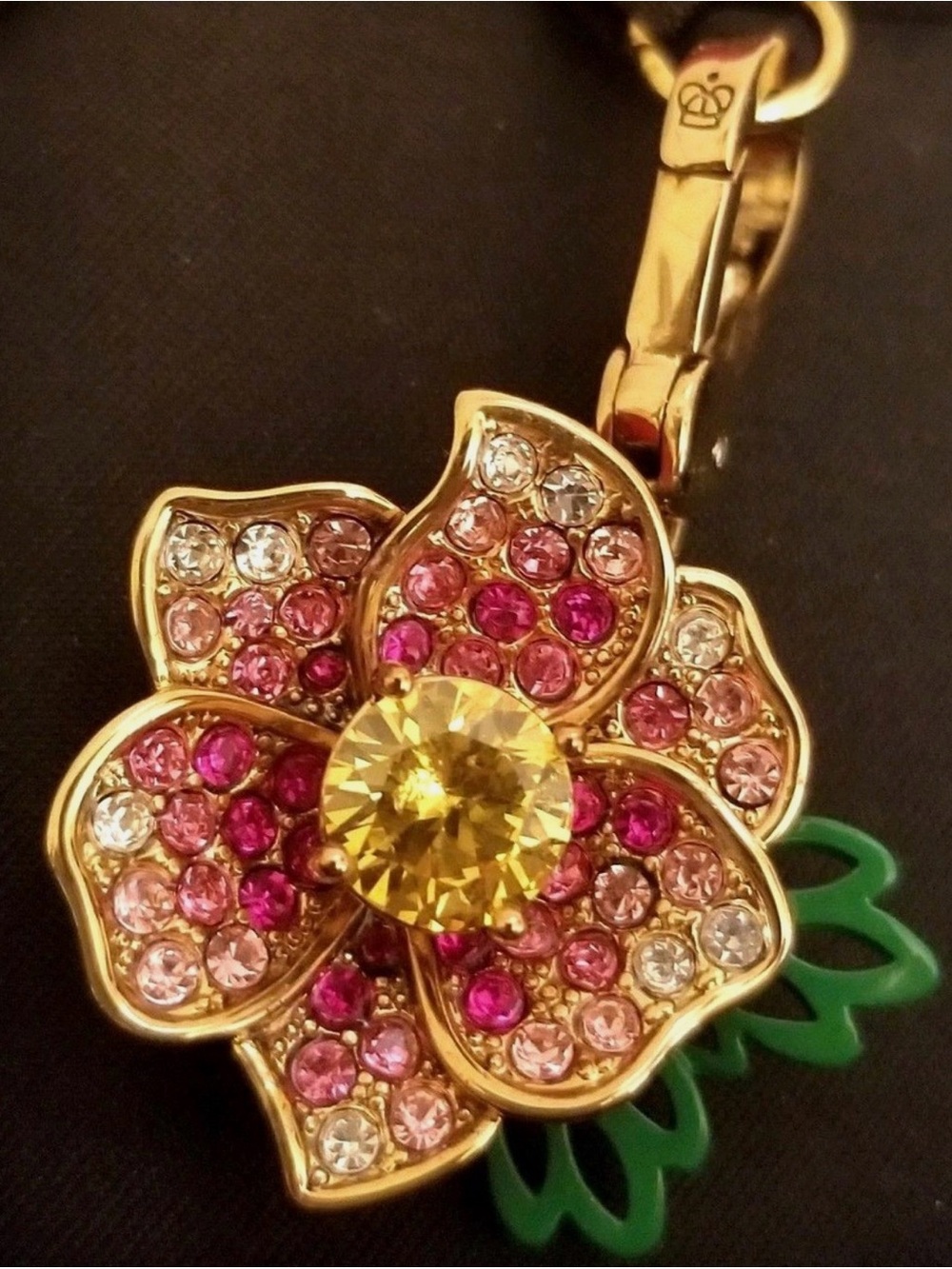 Juicy Couture 2012 Pave Flower Charm YJRU5807 Pink Yellow Rhinestone Leaf Box